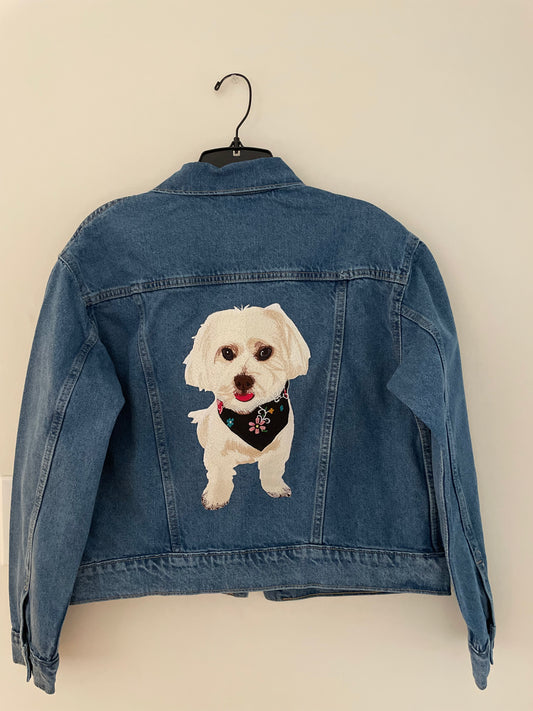 Custom Pet Embroidered Patch Denim Jacket